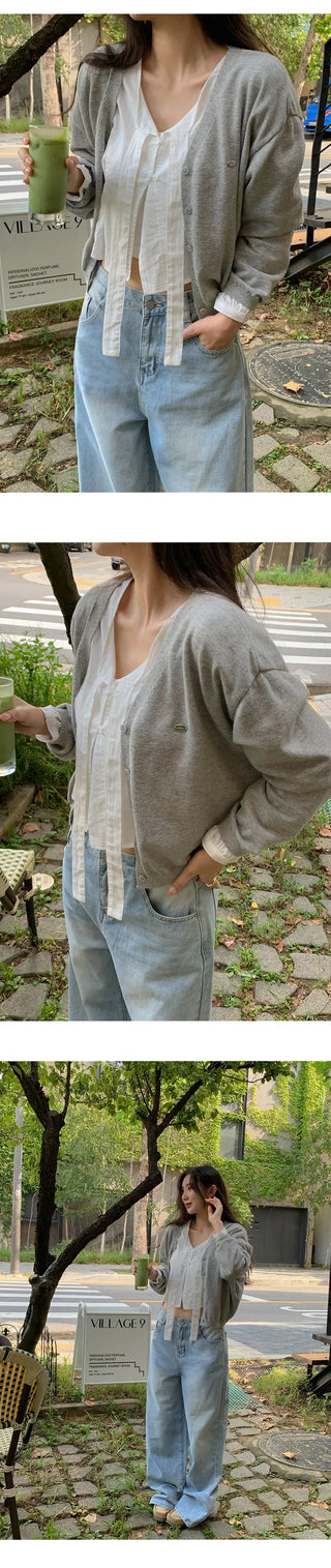 Siamon V neck Pendant Long sleeve Knit Cardigan