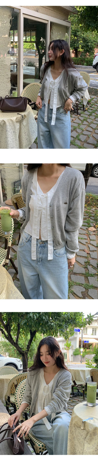 Siamon V neck Pendant Long sleeve Knit Cardigan