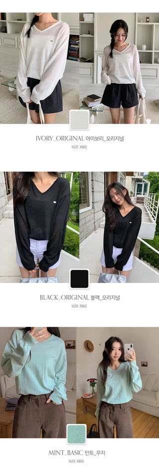 Siamon V neck Pendant Long sleeve Knit Cardigan