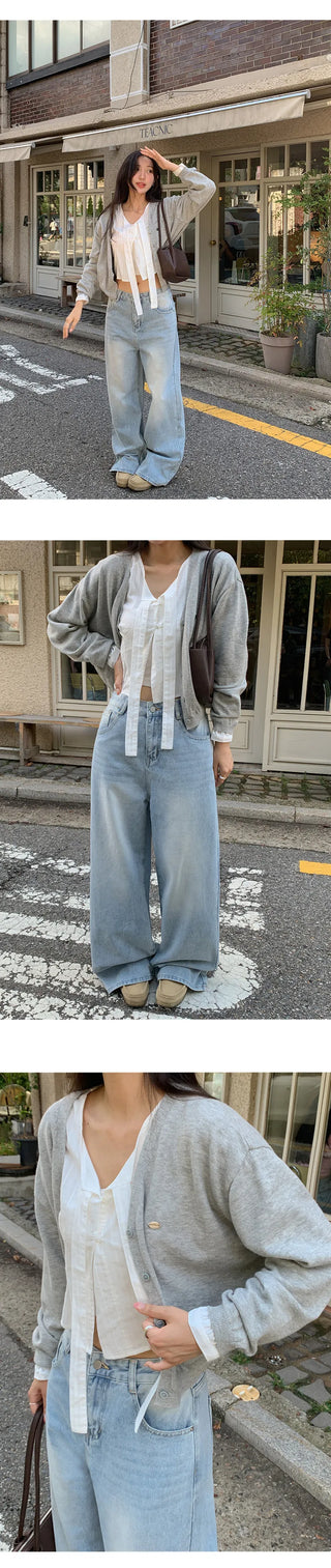 Siamon V neck Pendant Long sleeve Knit Cardigan