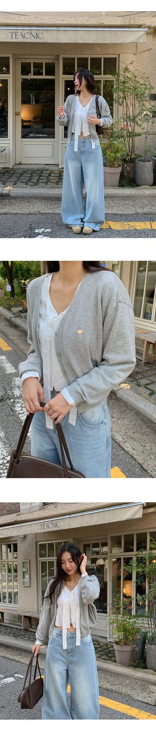 Siamon V neck Pendant Long sleeve Knit Cardigan