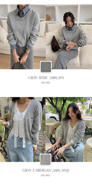 Siamon V neck Pendant Long sleeve Knit Cardigan