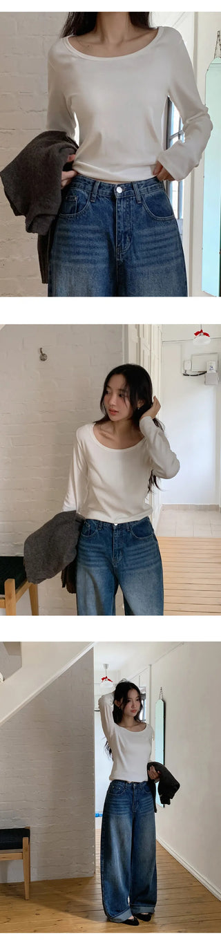 Mybel Modal U neck Long Sleeve T shirt