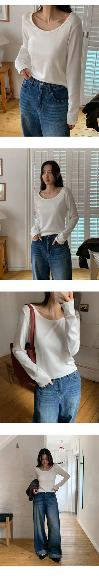 Mybel Modal U neck Long Sleeve T shirt