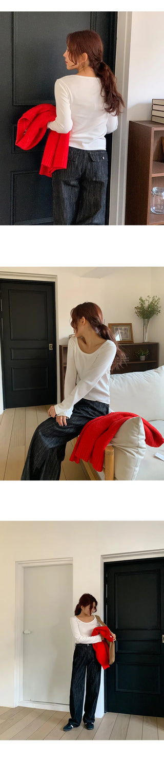 Mybel Modal U neck Long Sleeve T shirt