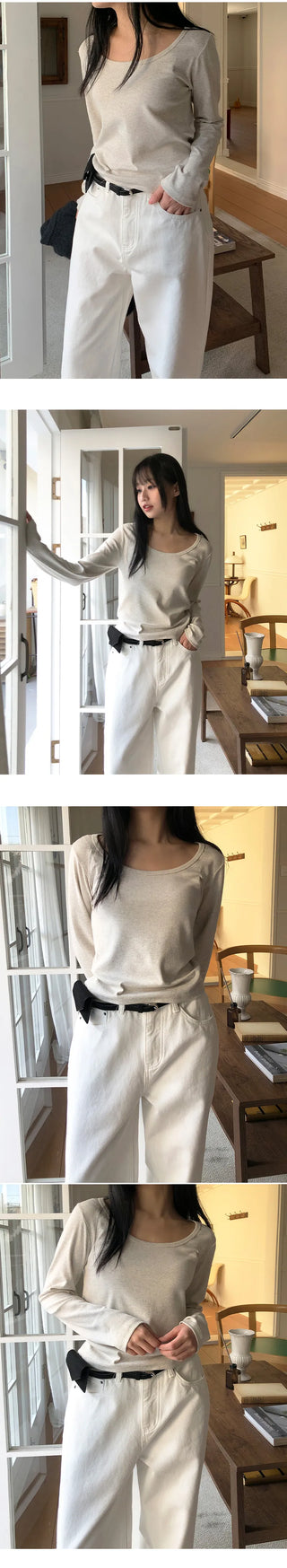 Mybel Modal U neck Long Sleeve T shirt