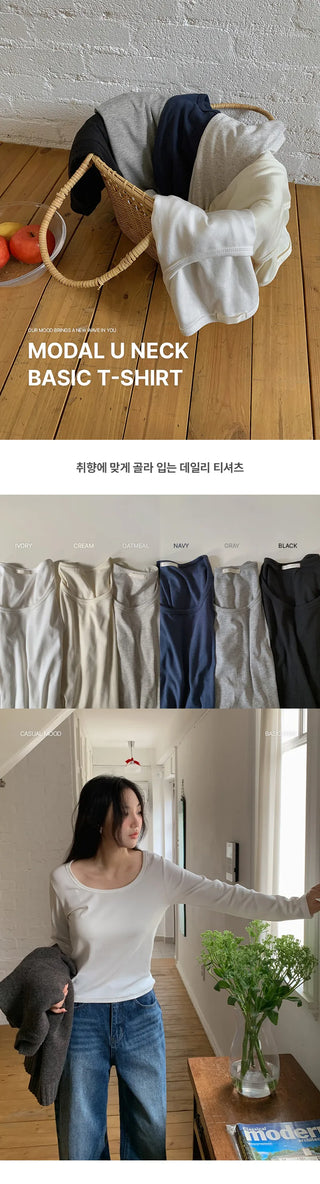 Mybel Modal U neck Long Sleeve T shirt