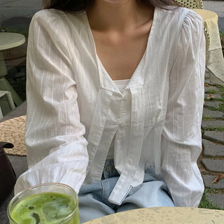 Lyron Tie Crop Striped Blouse