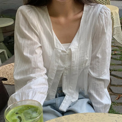 Lyron Tie Crop Striped Blouse