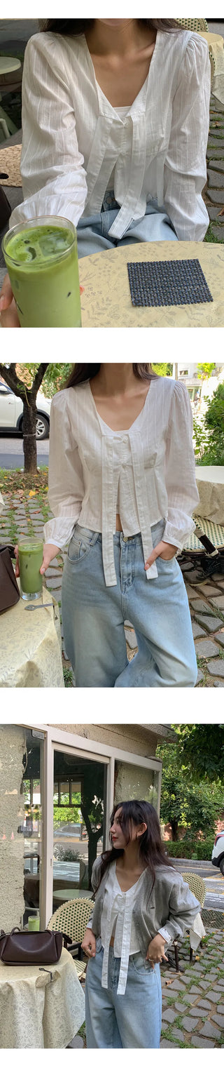 Lyron Tie Crop Striped Blouse