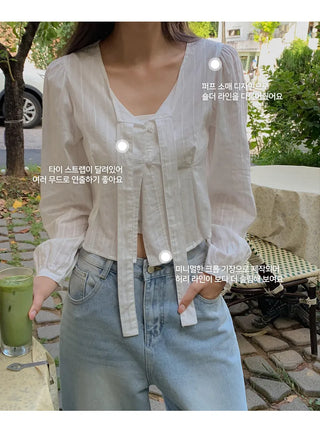 Lyron Tie Crop Striped Blouse