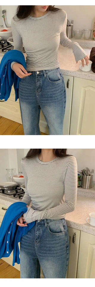 Rodif Round Stripe Slim Fit Long Sleeve T shirt