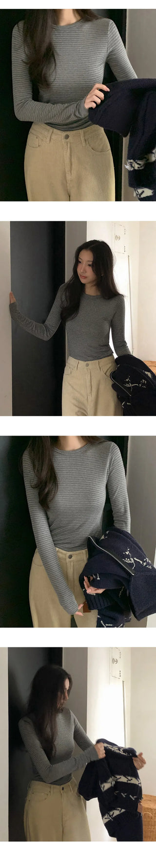 Rodif Round Stripe Slim Fit Long Sleeve T shirt
