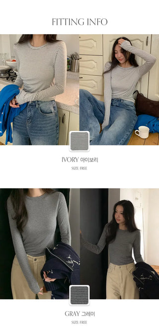 Rodif Round Stripe Slim Fit Long Sleeve T shirt