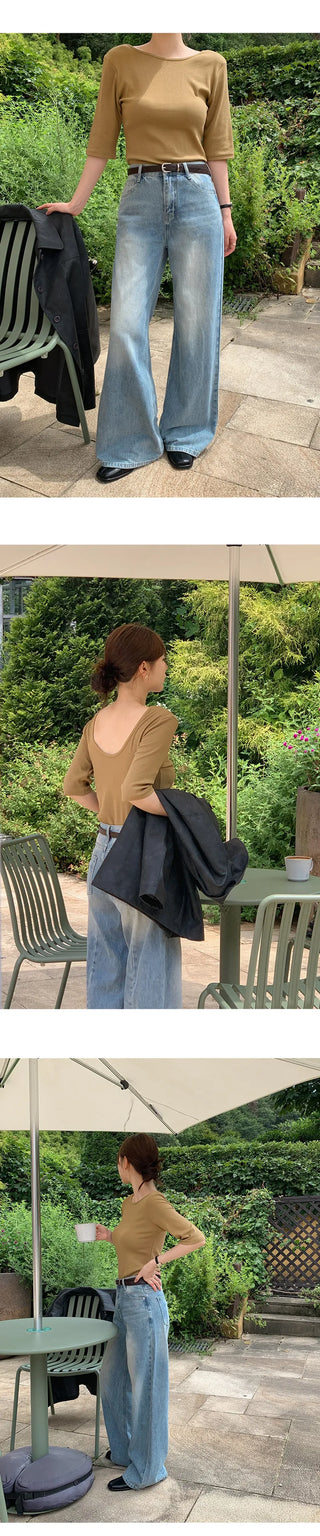 Arette Two way U neck 3/4 Sleeve T shirt