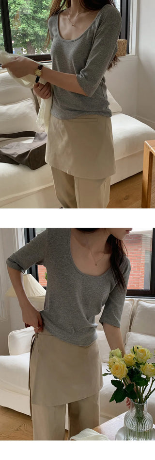Arette Two way U neck 3/4 Sleeve T shirt