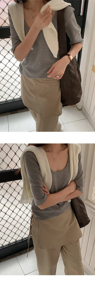 Arette Two way U neck 3/4 Sleeve T shirt