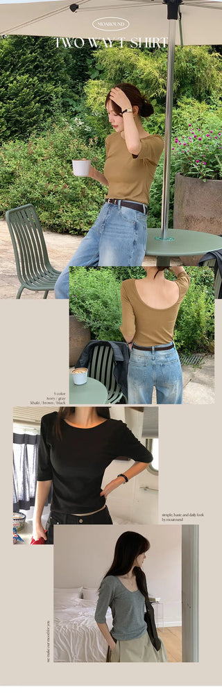 Arette Two way U neck 3/4 Sleeve T shirt
