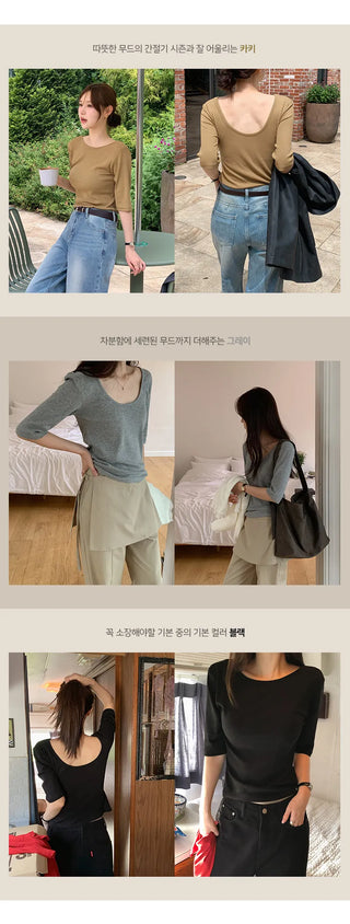 Arette Two way U neck 3/4 Sleeve T shirt