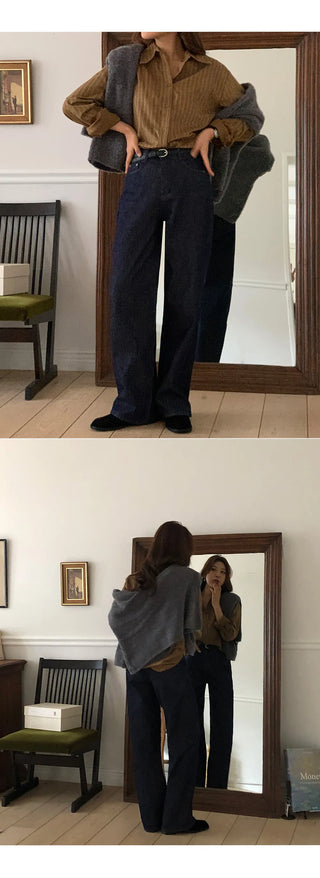 Tammy Non Faded Raw Brushed Spandex Semi Wide Denim Pants
