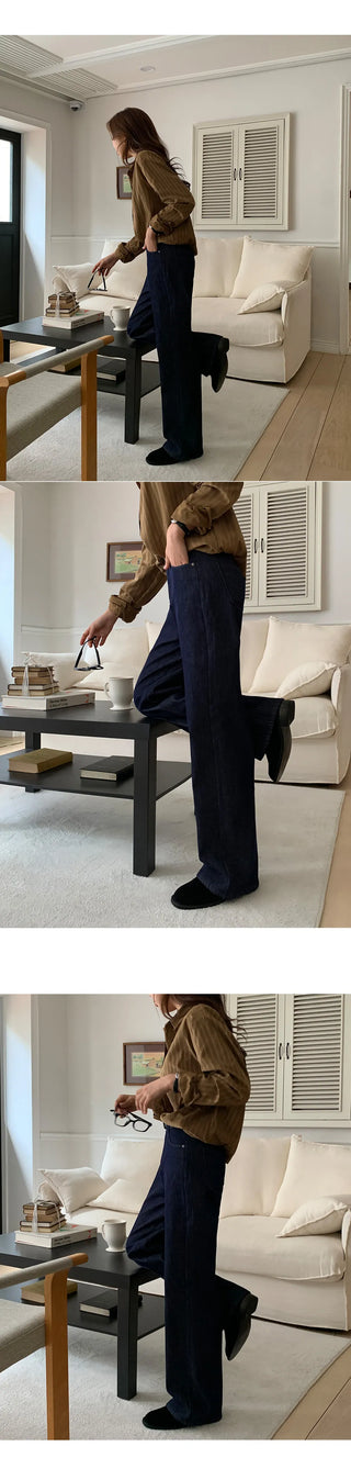 Tammy Non Faded Raw Brushed Spandex Semi Wide Denim Pants