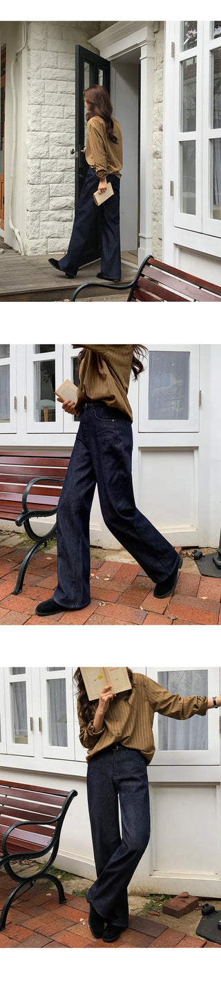 Tammy Non Faded Raw Brushed Spandex Semi Wide Denim Pants
