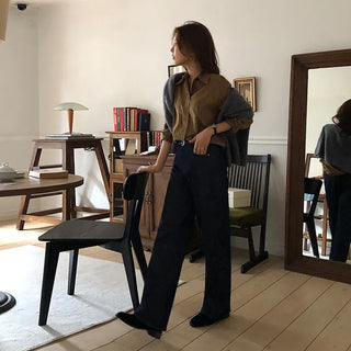 Tammy Non Faded Raw Brushed Spandex Semi Wide Denim Pants