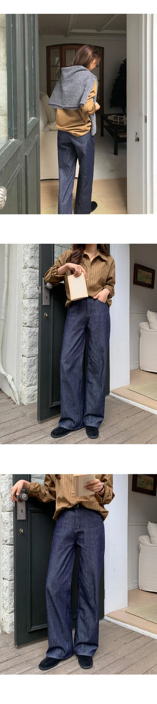 Tammy Non Faded Raw Brushed Spandex Semi Wide Denim Pants