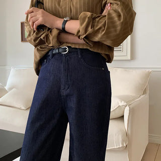 Tammy Non Faded Raw Brushed Spandex Semi Wide Denim Pants