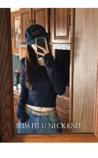 Belint U neck Slim Fit Long Sleeve Knit
