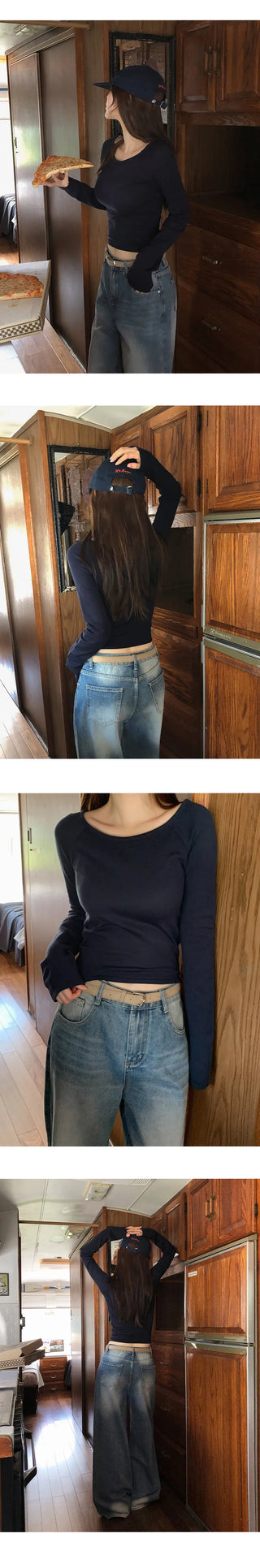 Belint U neck Slim Fit Long Sleeve Knit