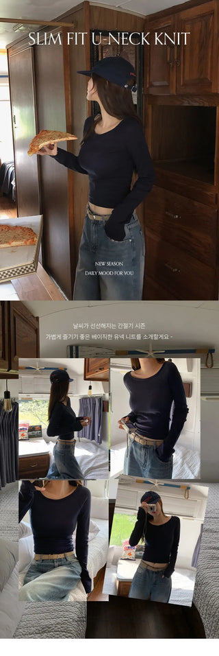 Belint U neck Slim Fit Long Sleeve Knit