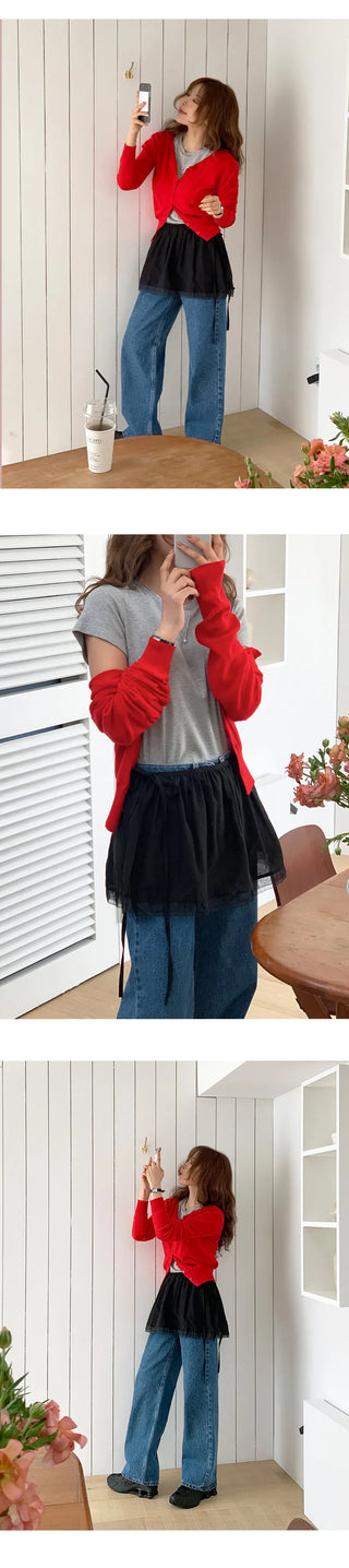 Princo A line Silk String Layered Mini Skirt