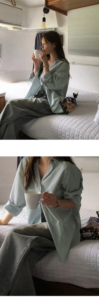 Sevoir Loose Fit Striped Asymmetrical Shirt