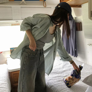 Sevoir Loose Fit Striped Asymmetrical Shirt