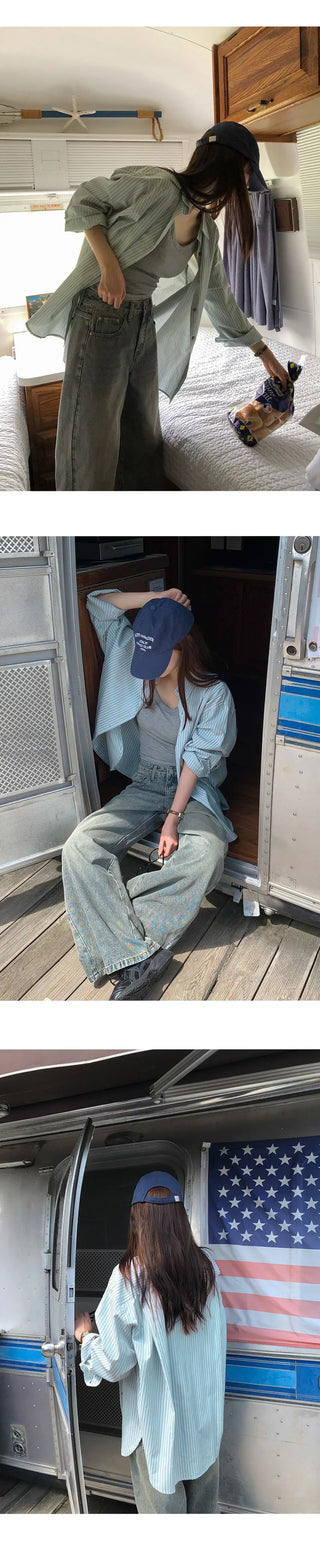 Sevoir Loose Fit Striped Asymmetrical Shirt