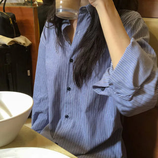 Sevoir Loose Fit Striped Asymmetrical Shirt