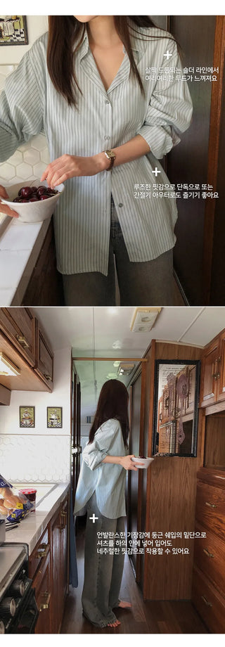 Sevoir Loose Fit Striped Asymmetrical Shirt