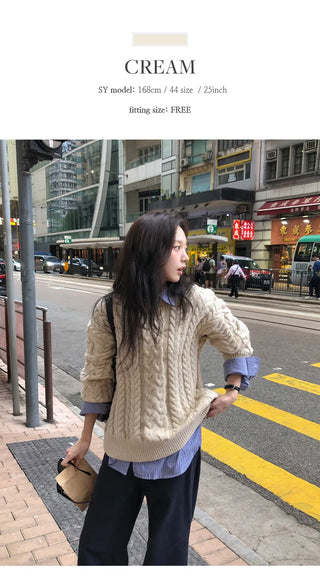Edintz Loose Fit Round Cable Knit Long Sleeve Knit