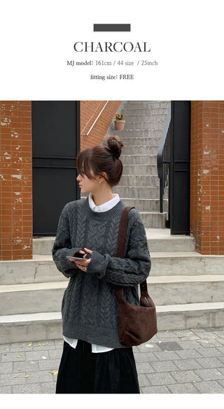 Edintz Loose Fit Round Cable Knit Long Sleeve Knit