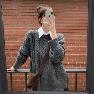 Edintz Loose Fit Round Cable Knit Long Sleeve Knit