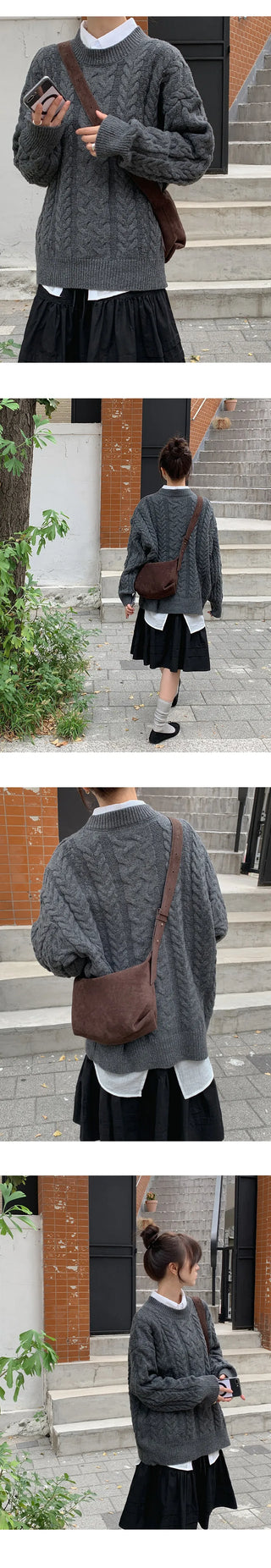Edintz Loose Fit Round Cable Knit Long Sleeve Knit