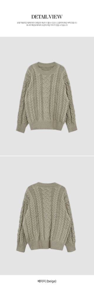 Edintz Loose Fit Round Cable Knit Long Sleeve Knit