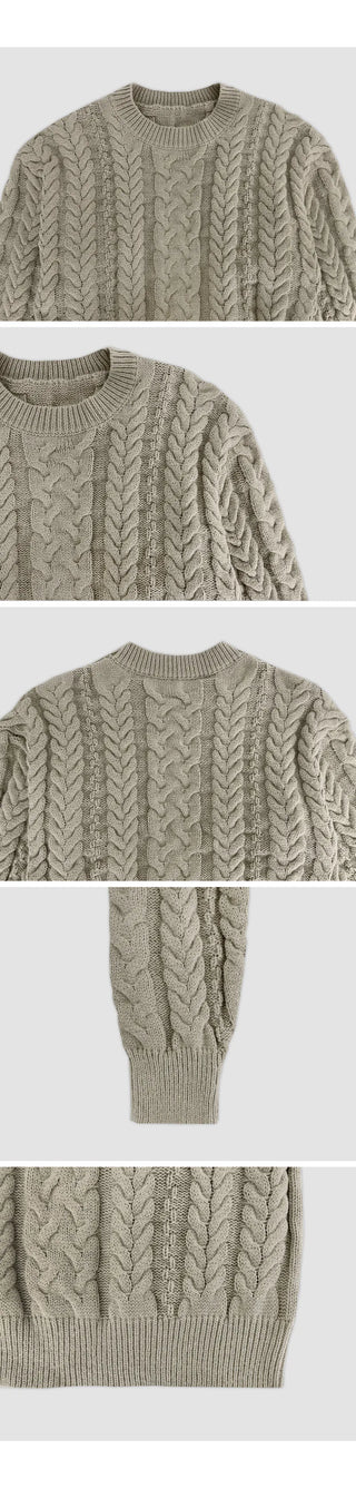 Edintz Loose Fit Round Cable Knit Long Sleeve Knit