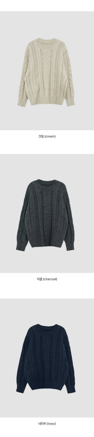 Edintz Loose Fit Round Cable Knit Long Sleeve Knit