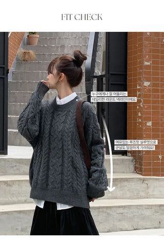 Edintz Loose Fit Round Cable Knit Long Sleeve Knit