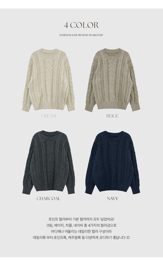 Edintz Loose Fit Round Cable Knit Long Sleeve Knit
