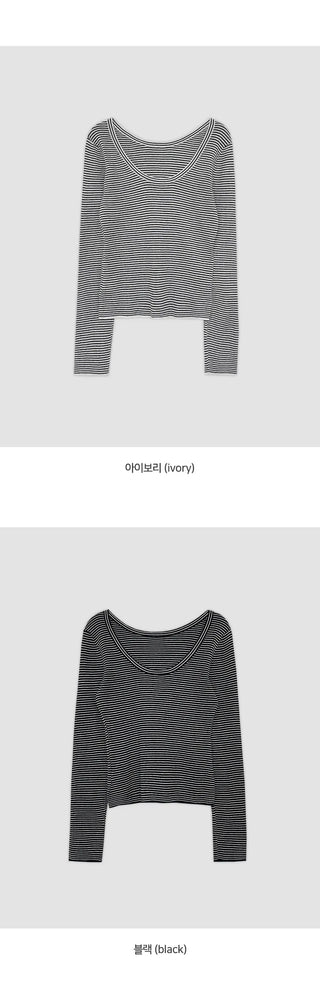 Veint Viscose U neck Striped Long Sleeve T shirt