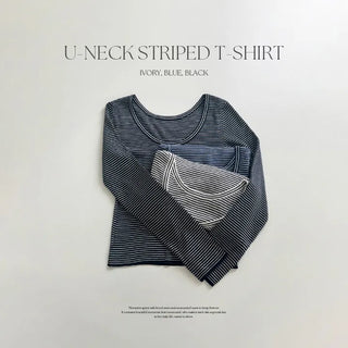 Veint Viscose U neck Striped Long Sleeve T shirt