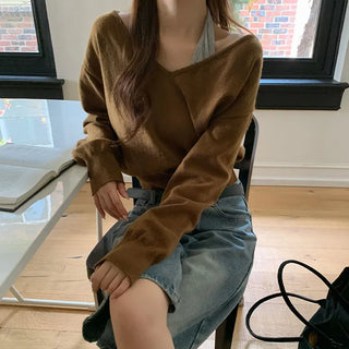 Labuan V neck Crop Long Sleeve Knit